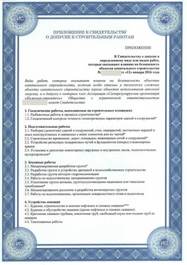 Приложение к свидетельству о допуске к строительным работам Усолье-Сибирское СРО в строительстве
